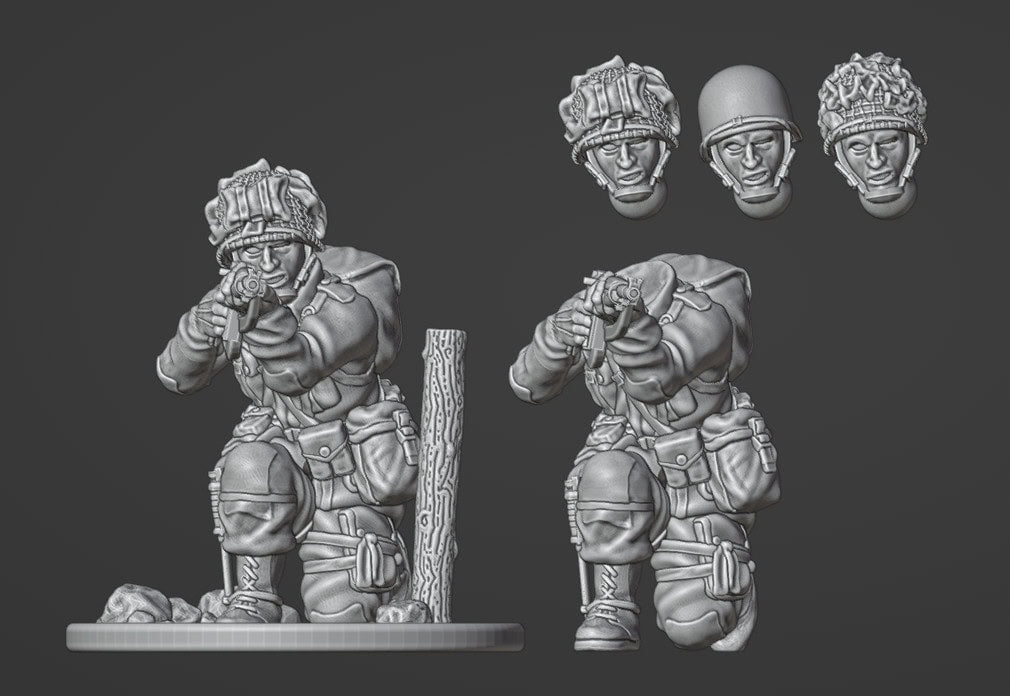 Colonel Muller Miniatures 28mm US Paratrooper firing M1 carbine (MODUL-HEAD)