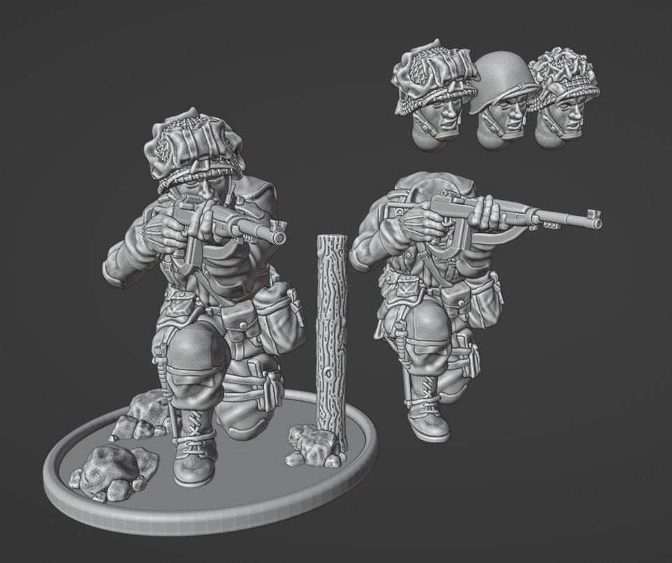 Colonel Muller Miniatures 28mm US Paratrooper firing M1 carbine (MODUL-HEAD)