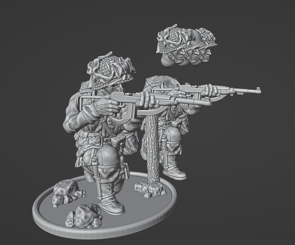 Colonel Muller Miniatures 28mm US Paratrooper firing M1 carbine (MODUL-HEAD)