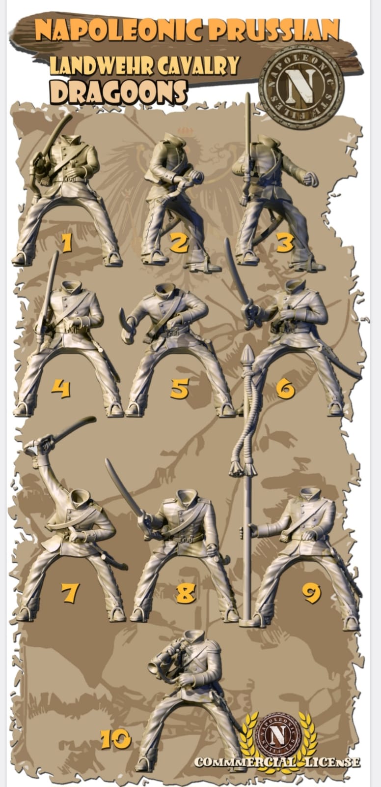 NAPOLEONIC STL FILES PRUSSIAN DRAGOONS Solo corpi cavalieri 28mm