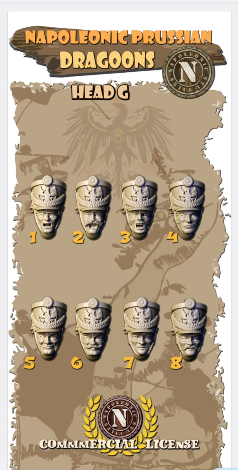 NAPOLEONIC STL FILES DRAGOONS HEADS 28mm TESTE DA ABBINARE