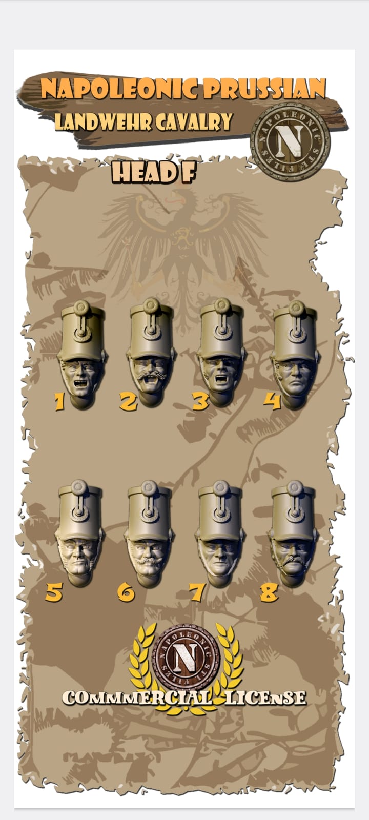 NAPOLEONIC STL FILES LANDWEHR INFANTRY HEADS A - B 28mm TESTE DA ABBINARE