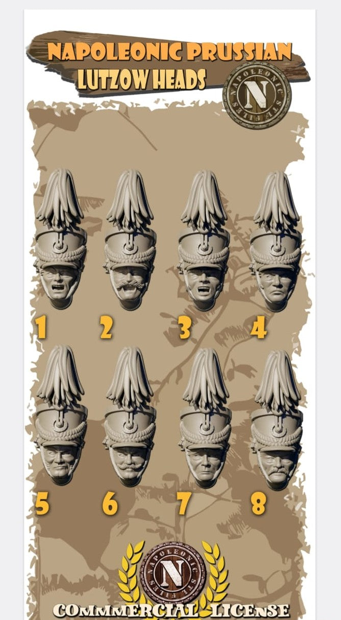 NAPOLEONIC STL FILES LANDWEHR INFANTRY HEADS LUTZOV 28mm TESTE DA ABBINARE