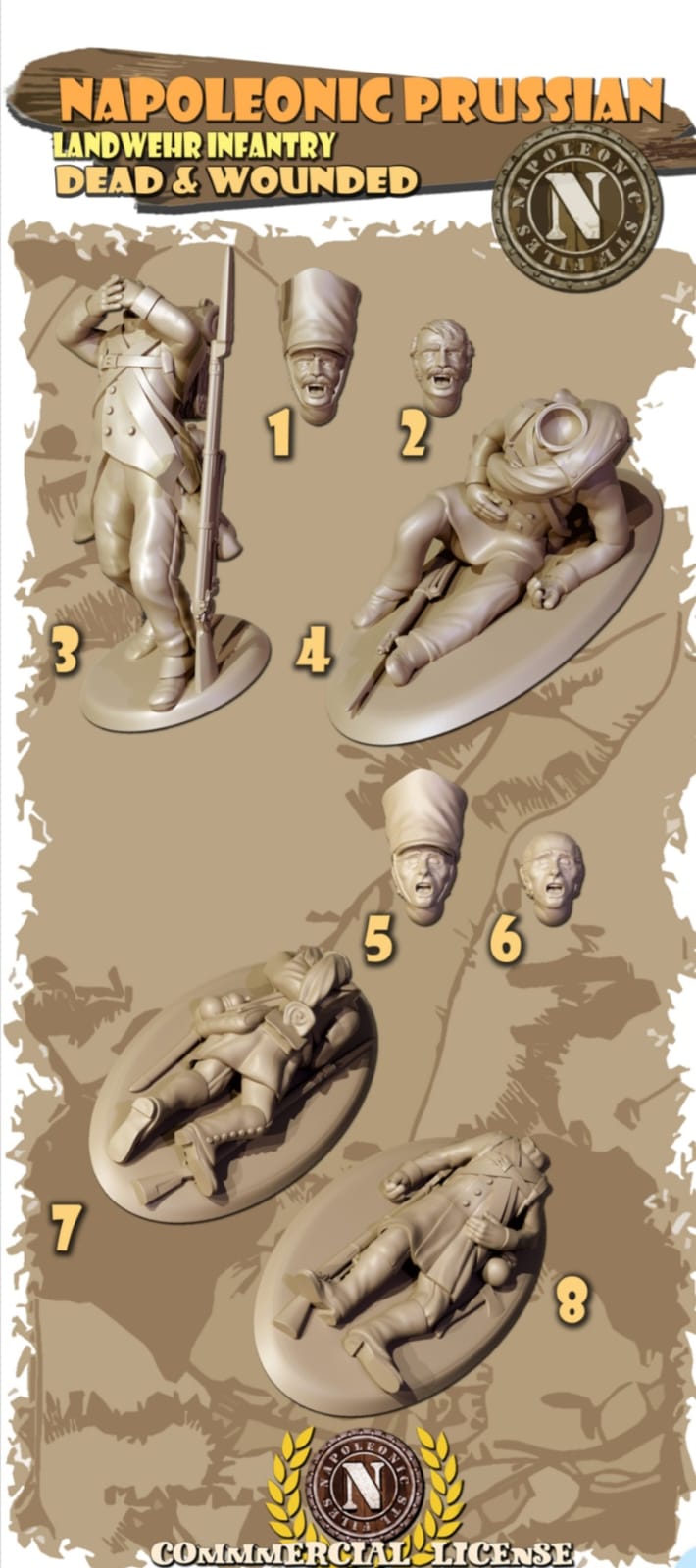 NAPOLEONIC STL FILES LANDWEHR INFANTRY DEAD AND WOUNDED 28mm