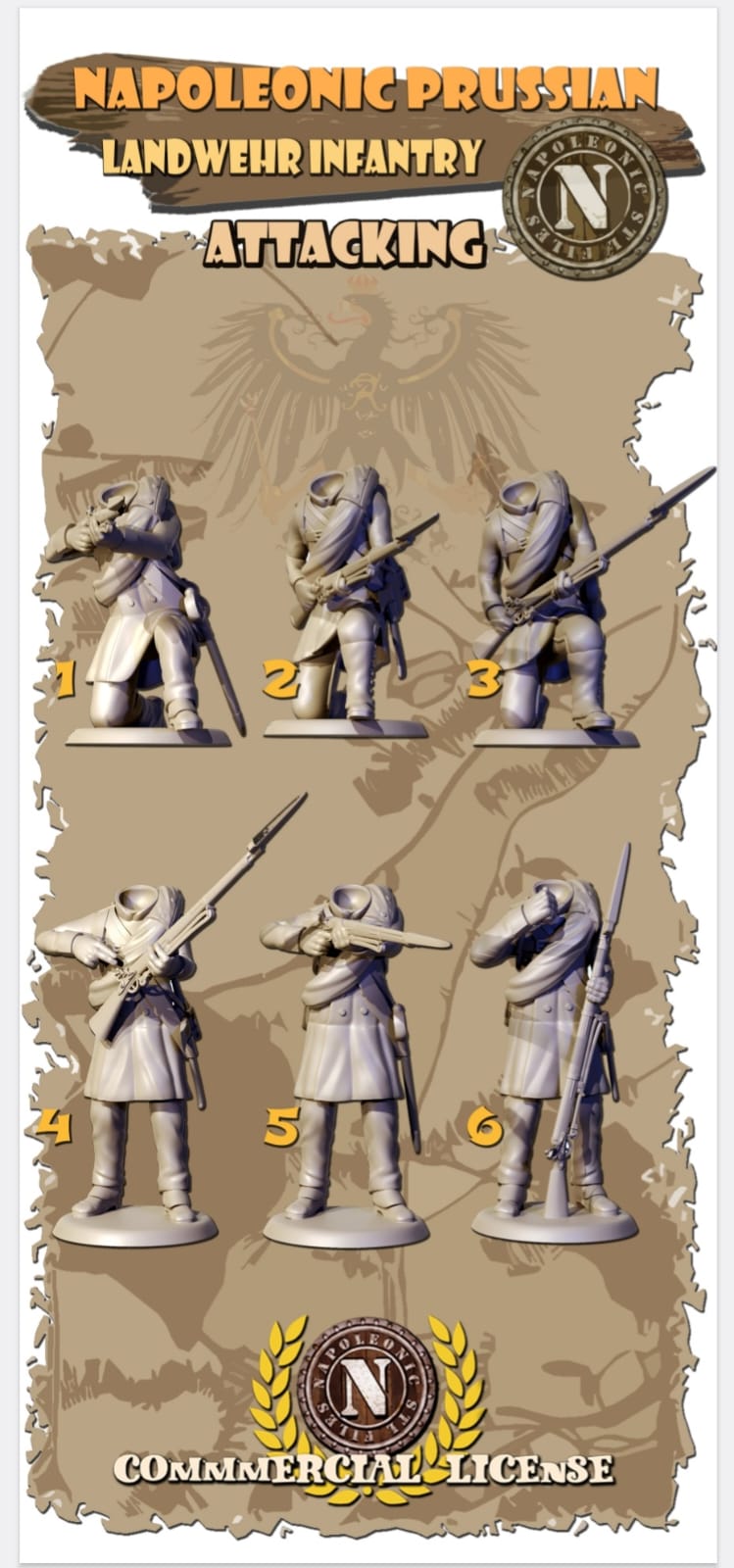 NAPOLEONIC STL FILES LANDWEHR INFANTRY ATTACKING 28mm