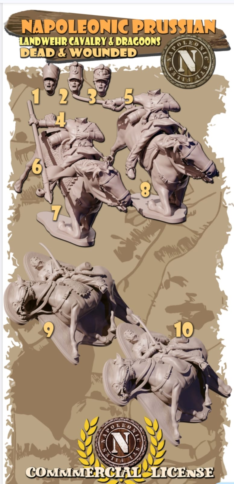 NAPOLEONIC STL FILES LANDWEHR CAVALRY DEAD AND WOUNDED 28mm