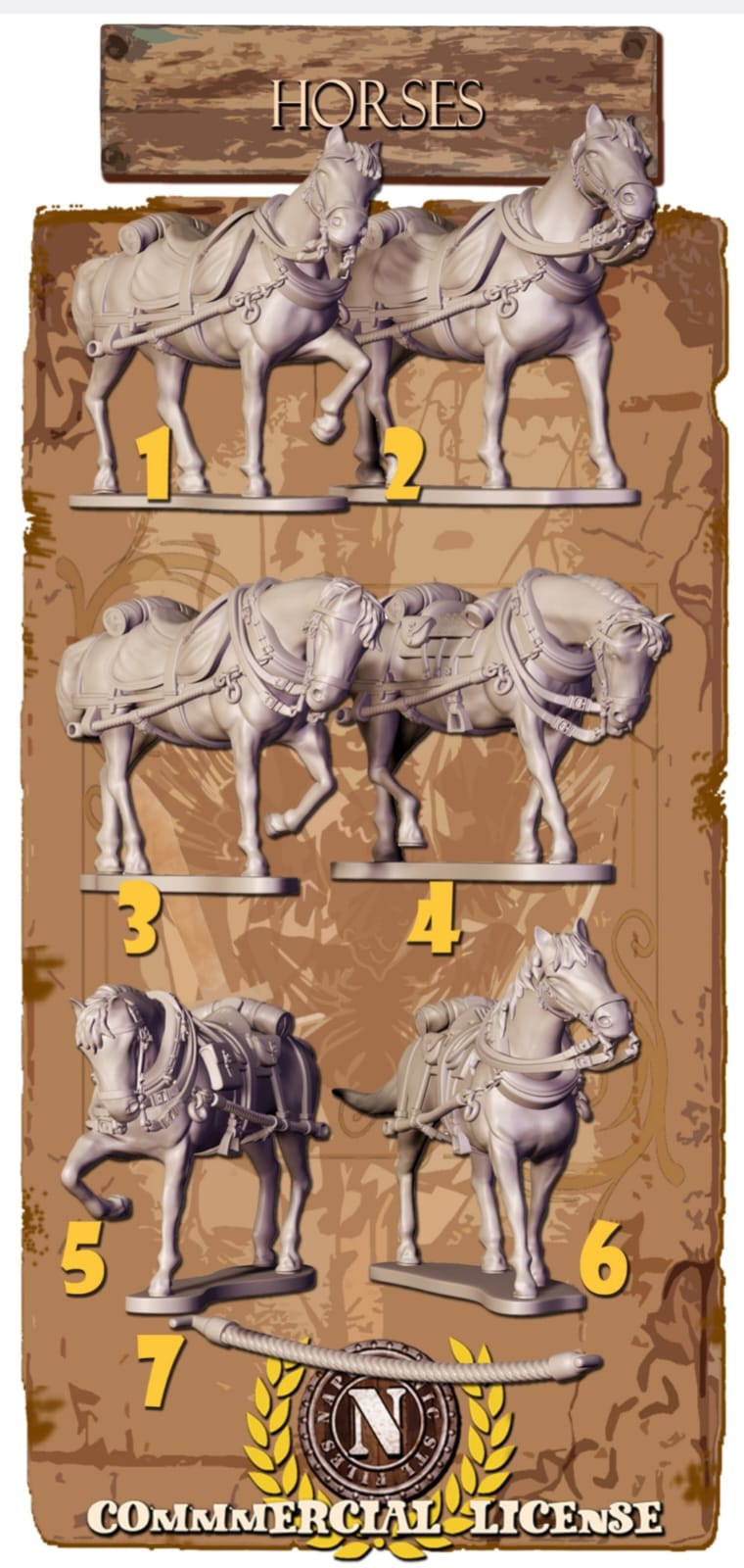 NAPOLEONIC STL FILES PRUSSIAN ARTILLERY HORSES 28mm