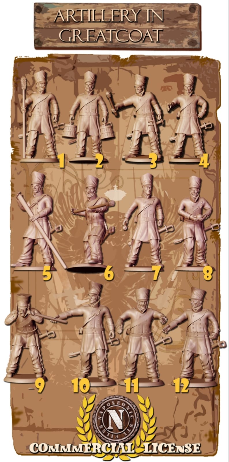 NAPOLEONIC STL FILES PRUSSIAN ARTILLERY in greatcoat 28mm