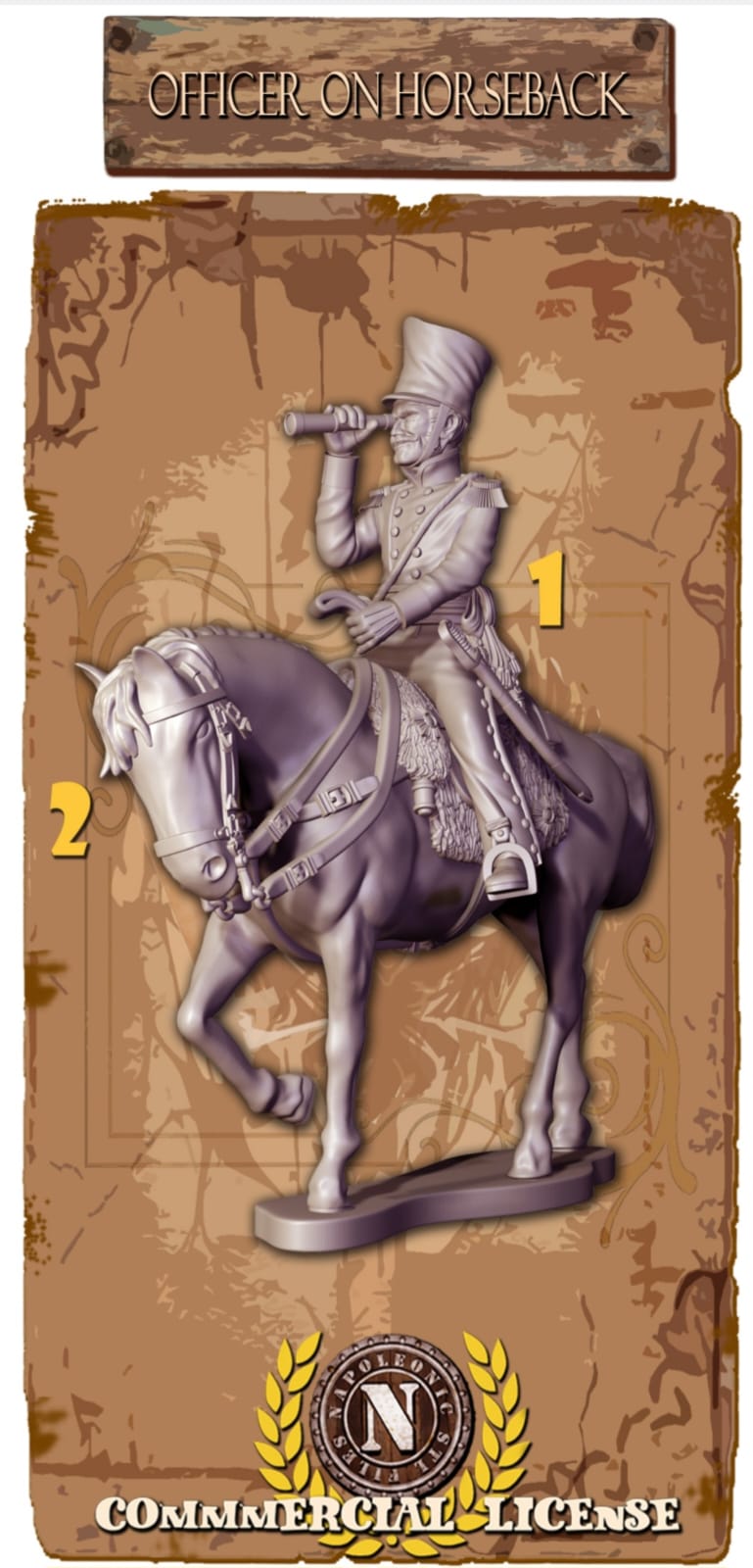NAPOLEONIC STL FILES PRUSSIAN OFFICER ON HORSE 28mm