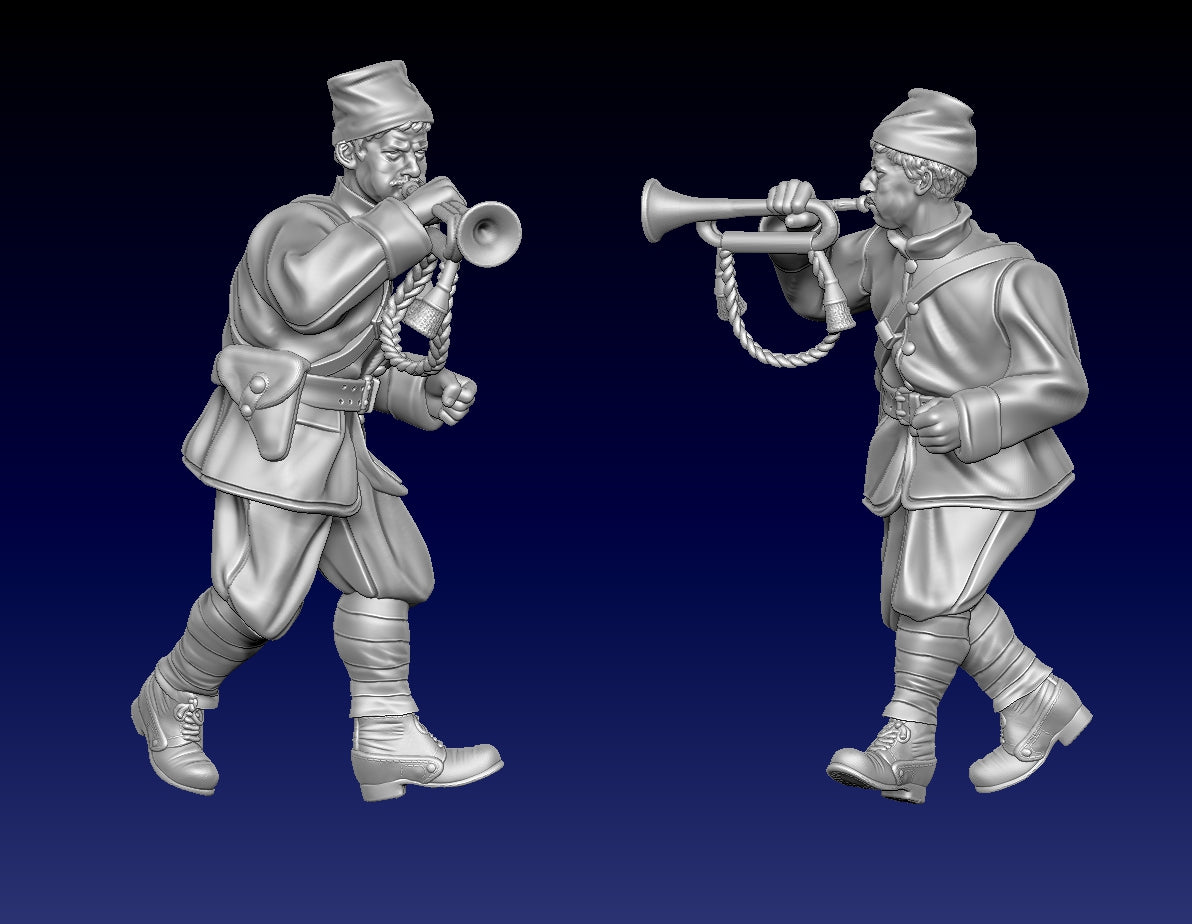 Des tranchées aux barricades Officier français et son clairon 28mm