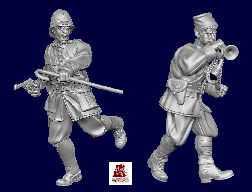 Des tranchées aux barricades Officier français et son clairon 28mm