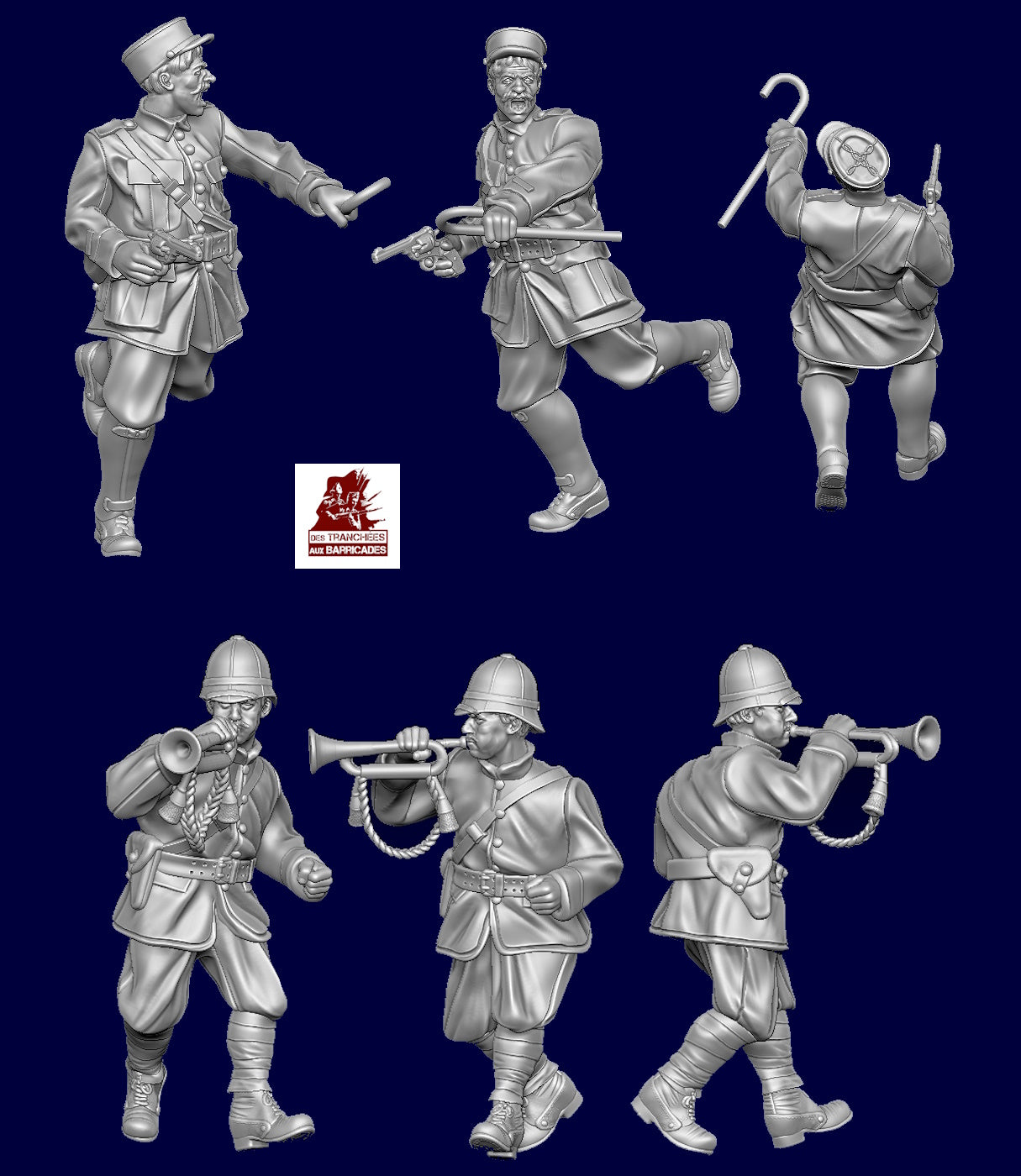 Des tranchées aux barricades Officier français et son clairon 28mm