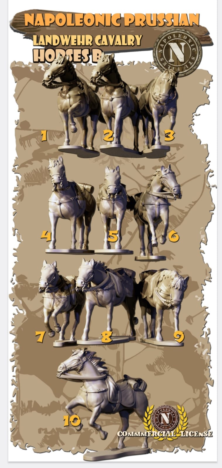 NAPOLEONIC STL FILES    DRAGOONS HORSES Solo cavalli 28mm