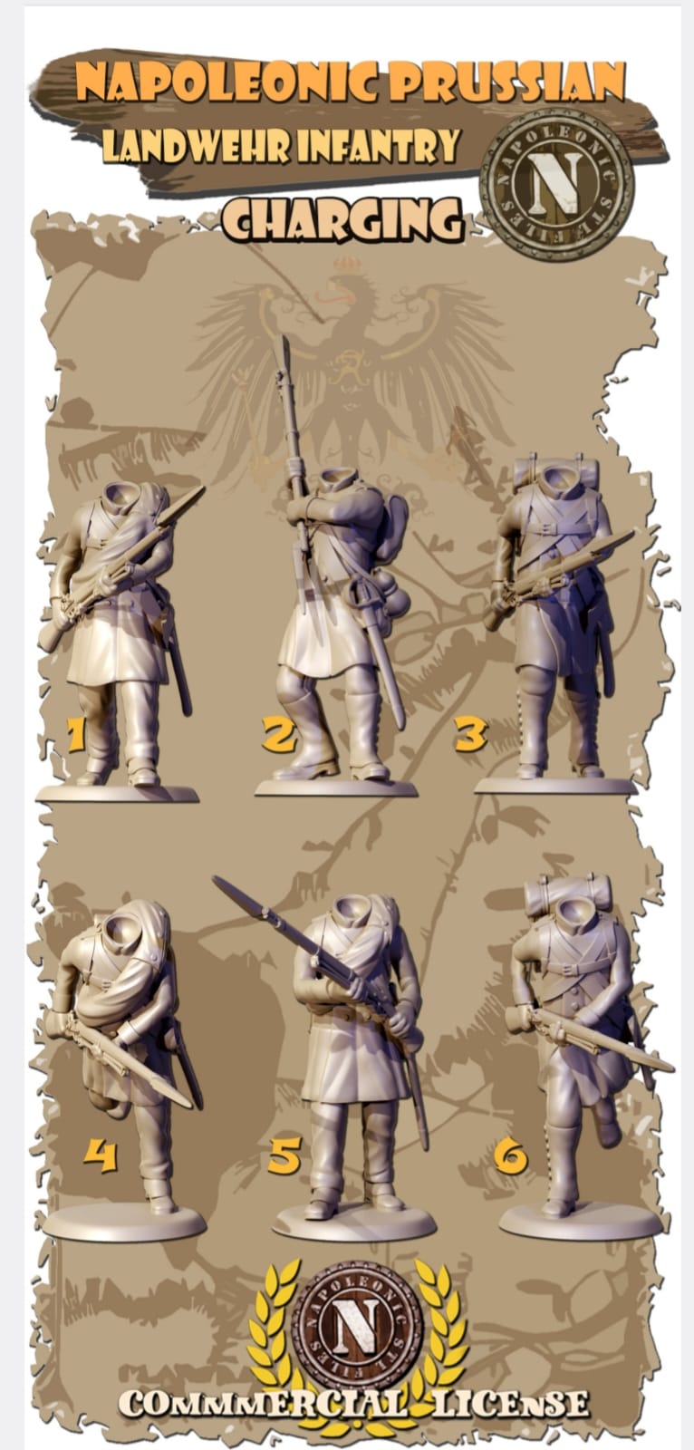 NAPOLEONIC STL FILES    LANDWEHR INFANTRY CHARGING 28mm